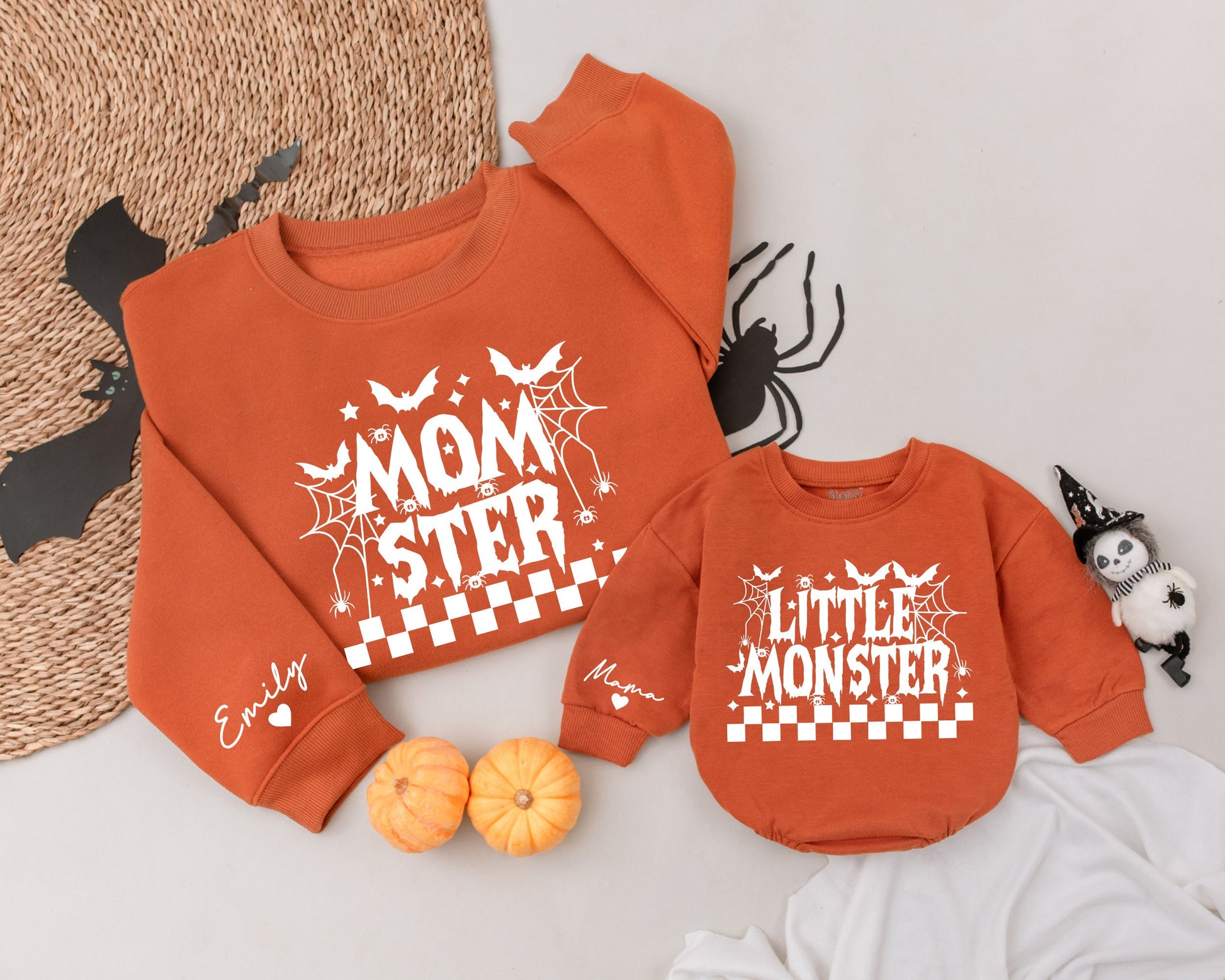 Retro Mom & Little Monster Sweatshirts: Matching Family Halloween  