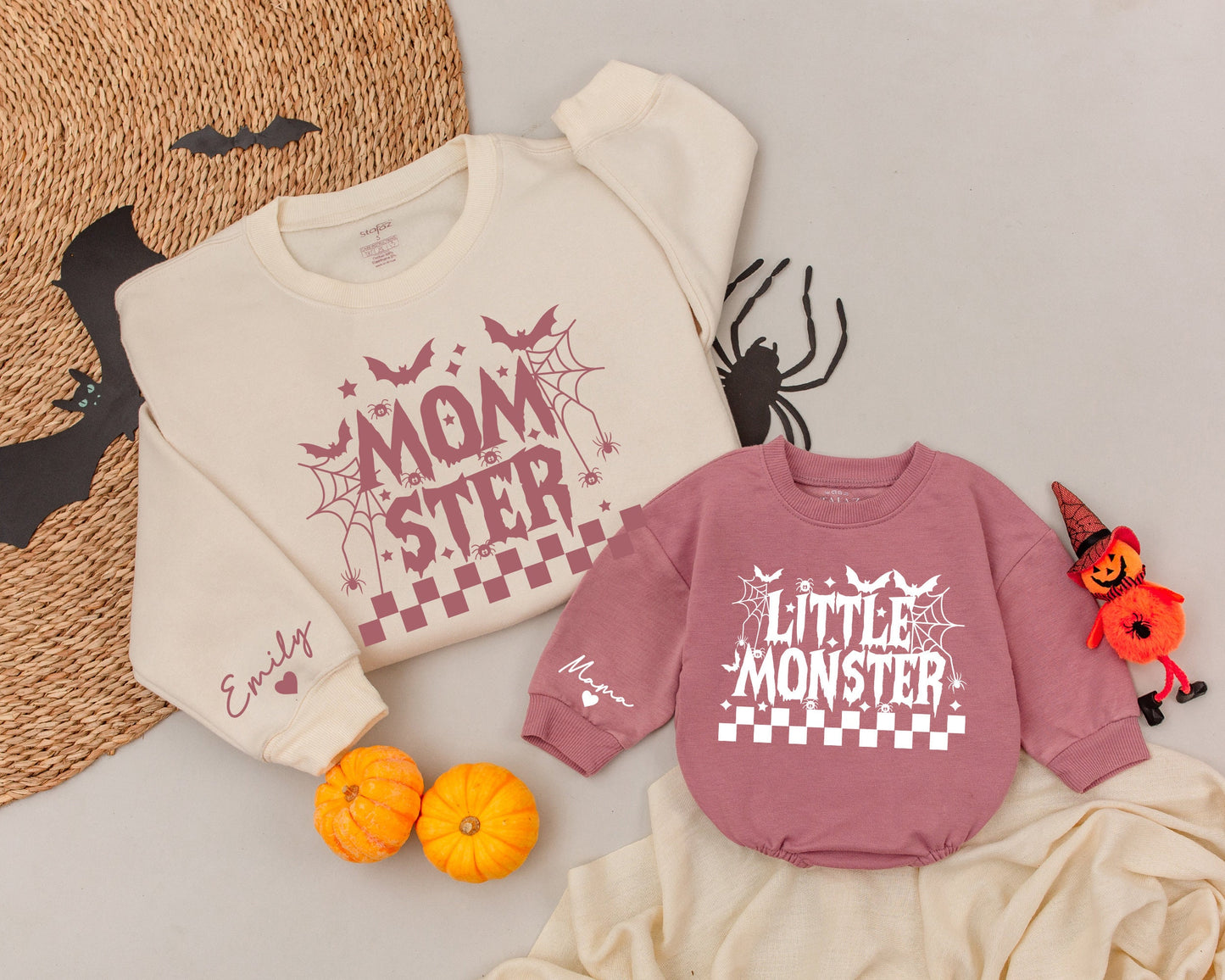 Retro Mom & Little Monster Sweatshirts: Matching Family Halloween  