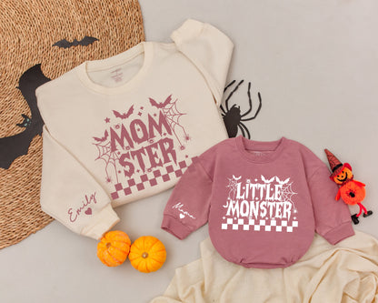 Retro Mom & Little Monster Sweatshirts: Matching Family Halloween  