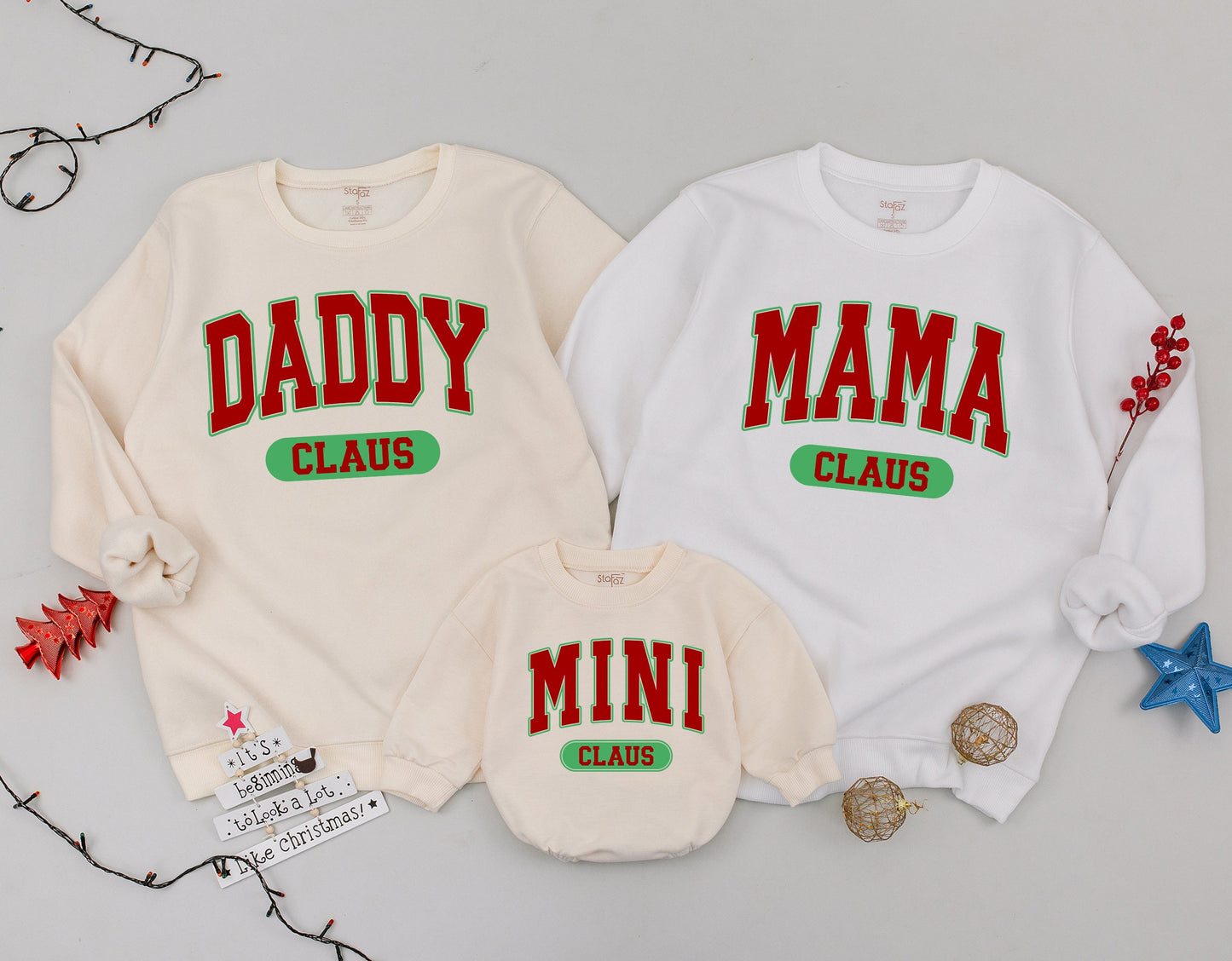 Matching Family Christmas Sweatshirts: Mama, Dada & Mini Outfits