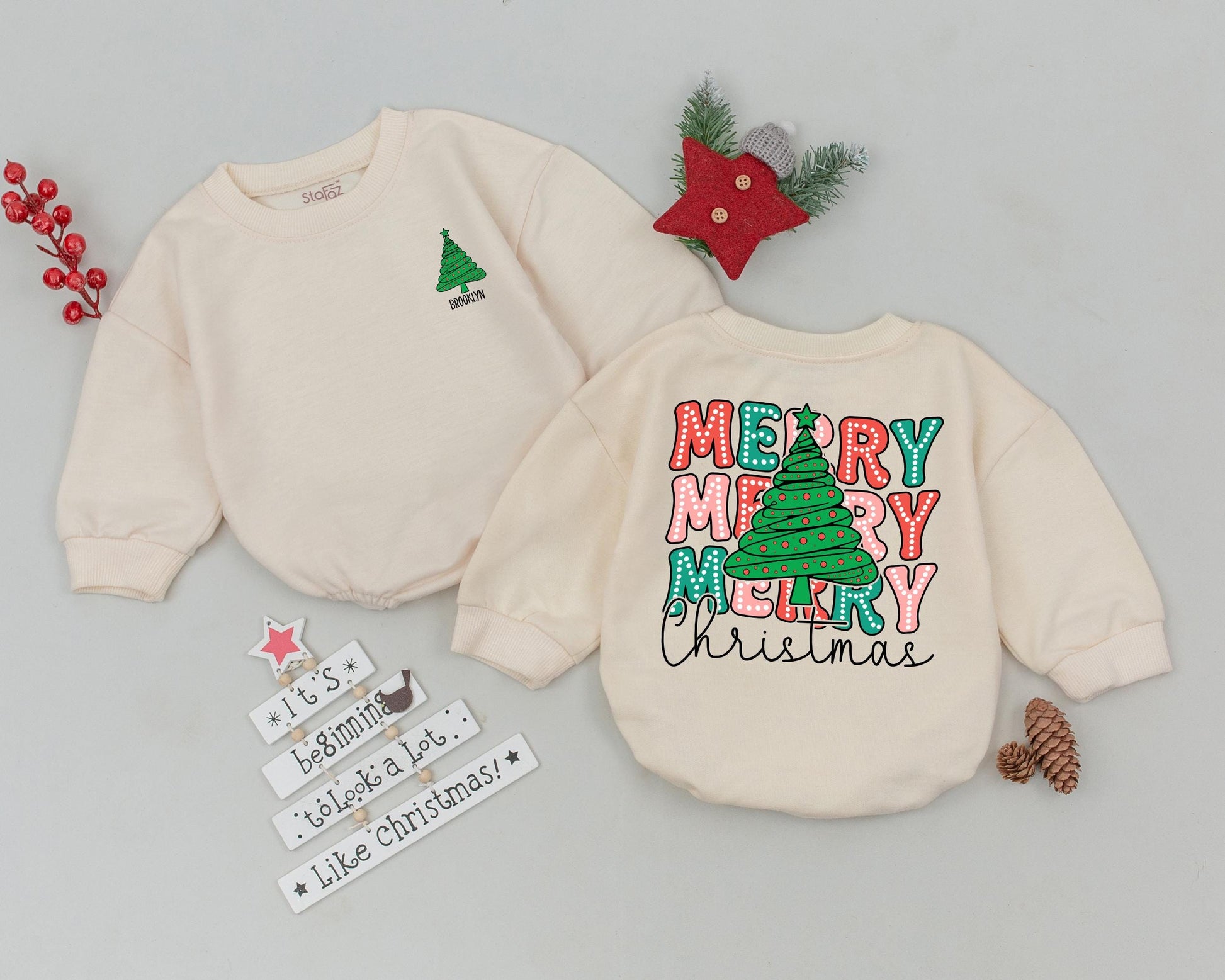 Personalized Baby's First Christmas Romper – Retro & Cute Gift  