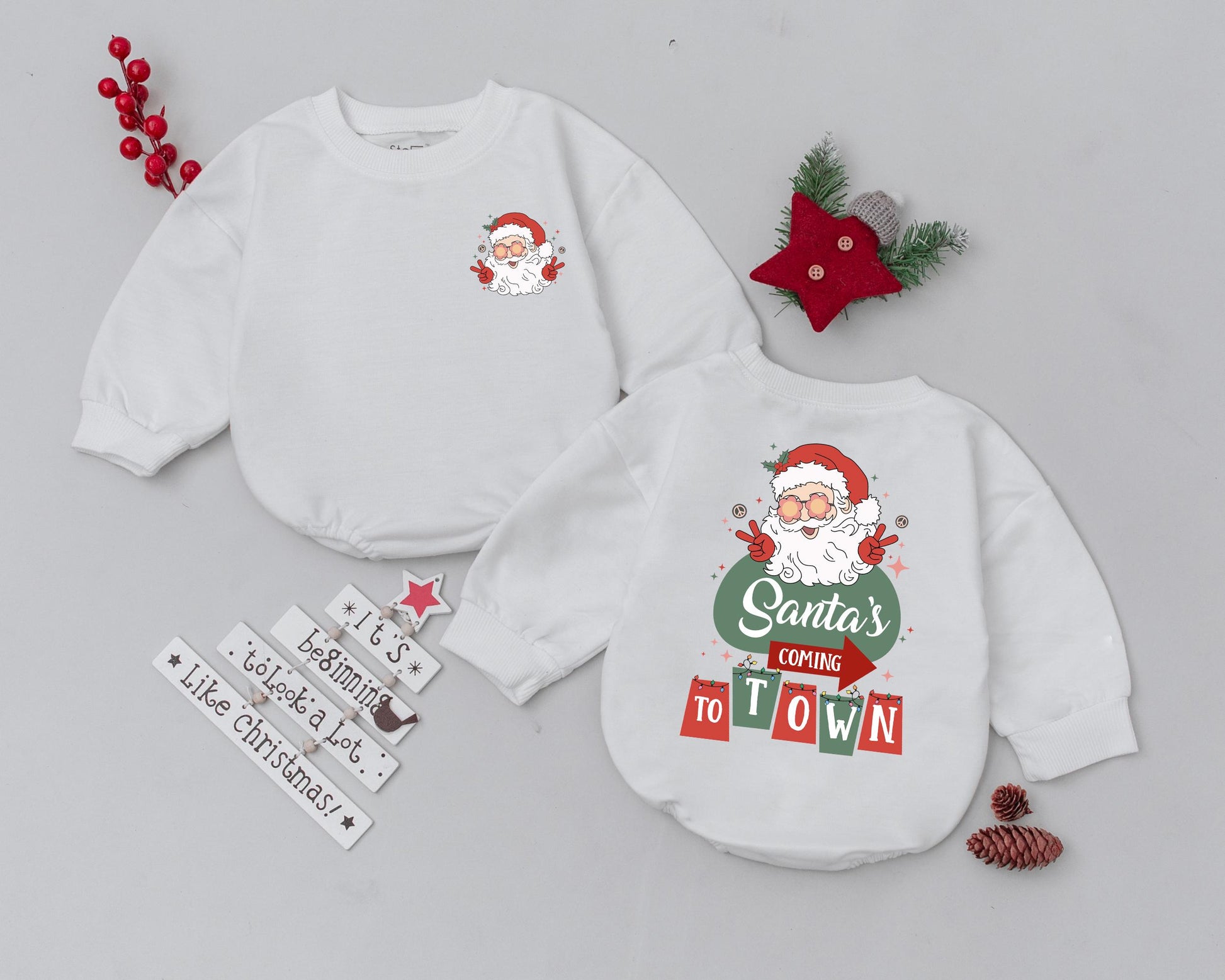 Vintage Santa Bubble Romper, First Xmas Newborn Outfit Gift 