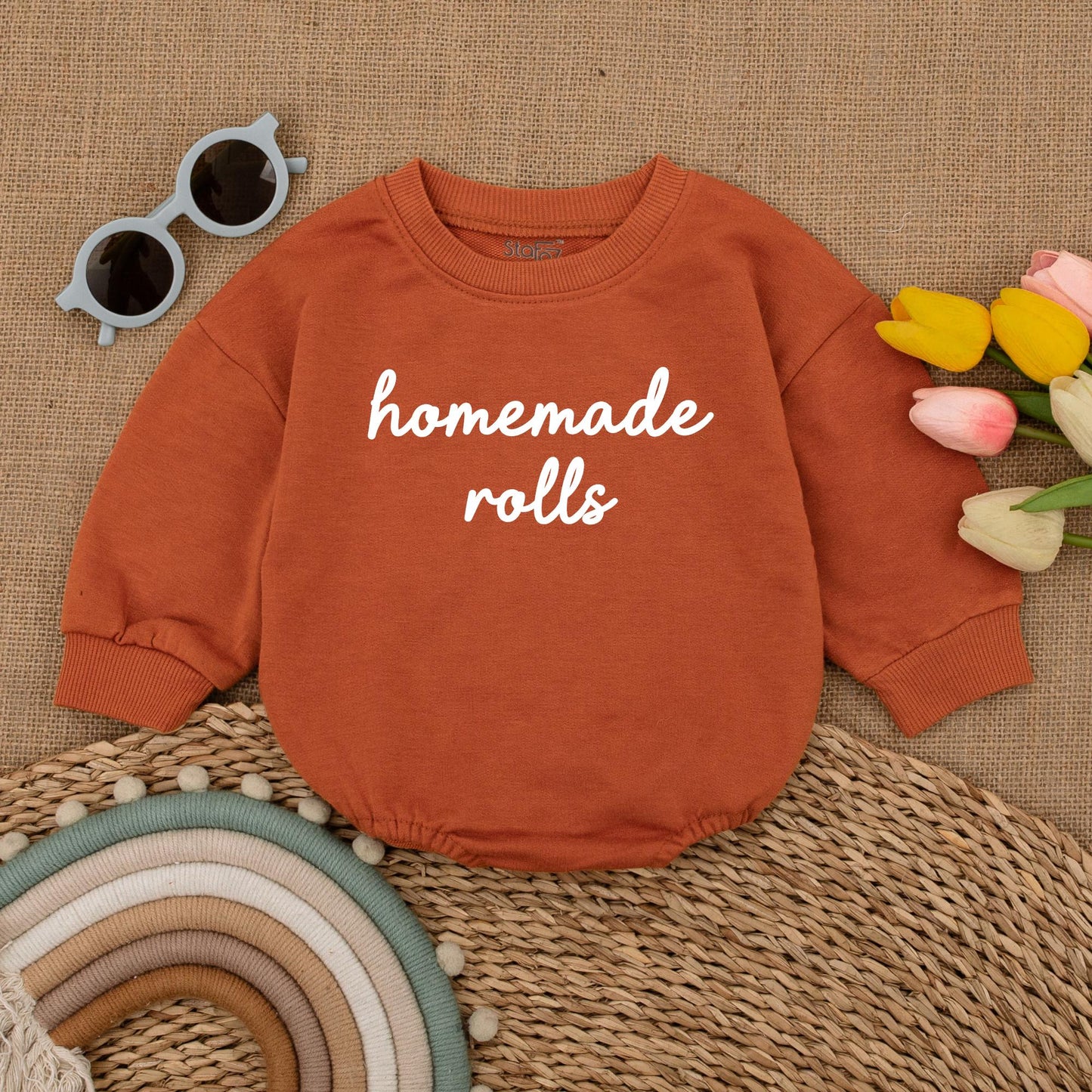 Homemade Rolls Baby Romper My First Thanksgiving Bodysuit cozy Fall Bubble Outfit soft cotton infant clothing great for baby announcement gift