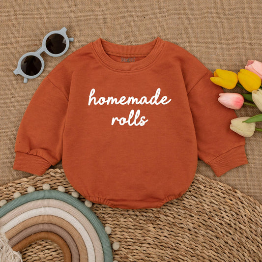 Homemade Rolls Baby Romper My First Thanksgiving Bodysuit cozy Fall Bubble Outfit soft cotton infant clothing great for baby announcement gift