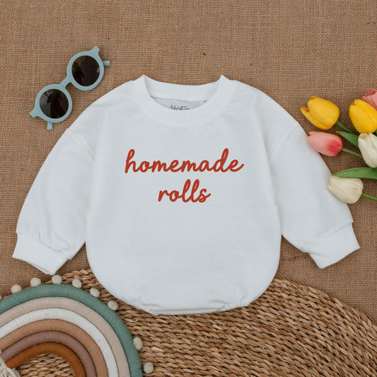Homemade Rolls Baby Romper My First Thanksgiving Bodysuit cozy Fall Bubble Outfit soft cotton infant clothing great for baby announcement gift