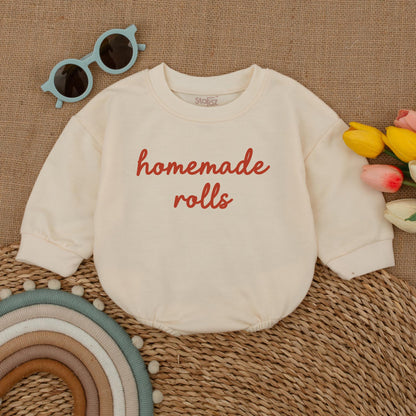 Homemade Rolls Baby Romper My First Thanksgiving Bodysuit cozy Fall Bubble Outfit soft cotton infant clothing great for baby announcement gift