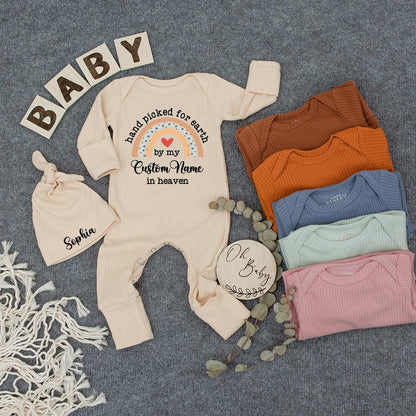 Custom Hand Picked for Earth by My Grandma in Heaven Bodysuit Soft Peach Blue Beige Rainbow Baby Shower Gift Newborn Clothes
