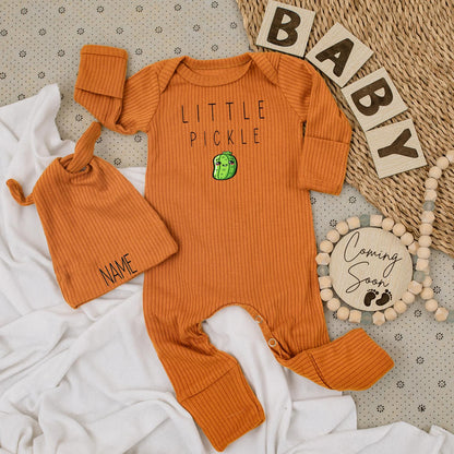Little Pickle Baby Bodysuit and Hat Set Cute Green Pickle Design New Baby Gift Going Home Outfit Organic Cotton