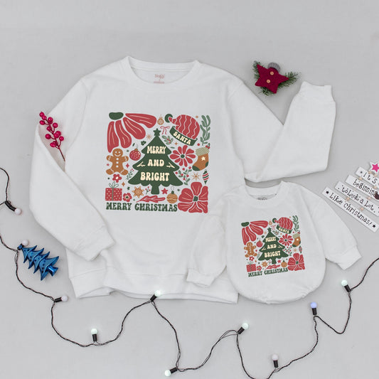Retro Boho Christmas Sweaters & Baby Rompers: Mommy & Me Outfits