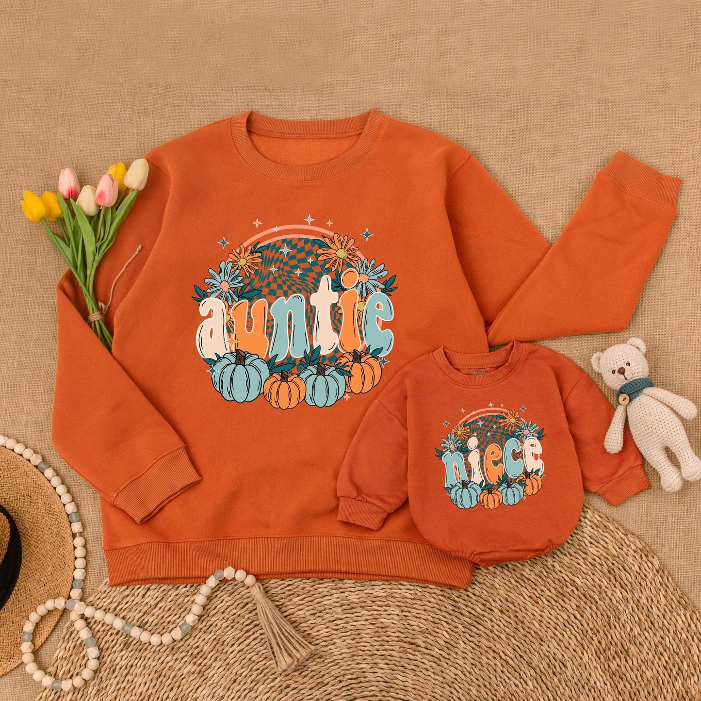 Auntie Niece Pumpkin Sweater Set - Cute Family Fall Matching Gift