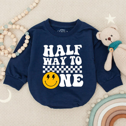 Halfway to One Birthday Romper - Unisex Smiley Face Party Outfit