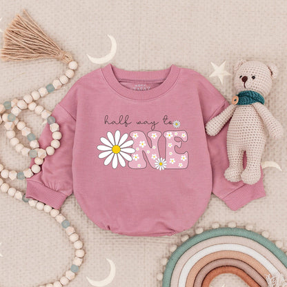 Personalized Daisy Half Birthday Girl Romper Cute Boho Pink Outfit with 1/2 ONE Design Whimsical Newborn Bodysuit Vintage Inspired Baby Shower Gift Clothes