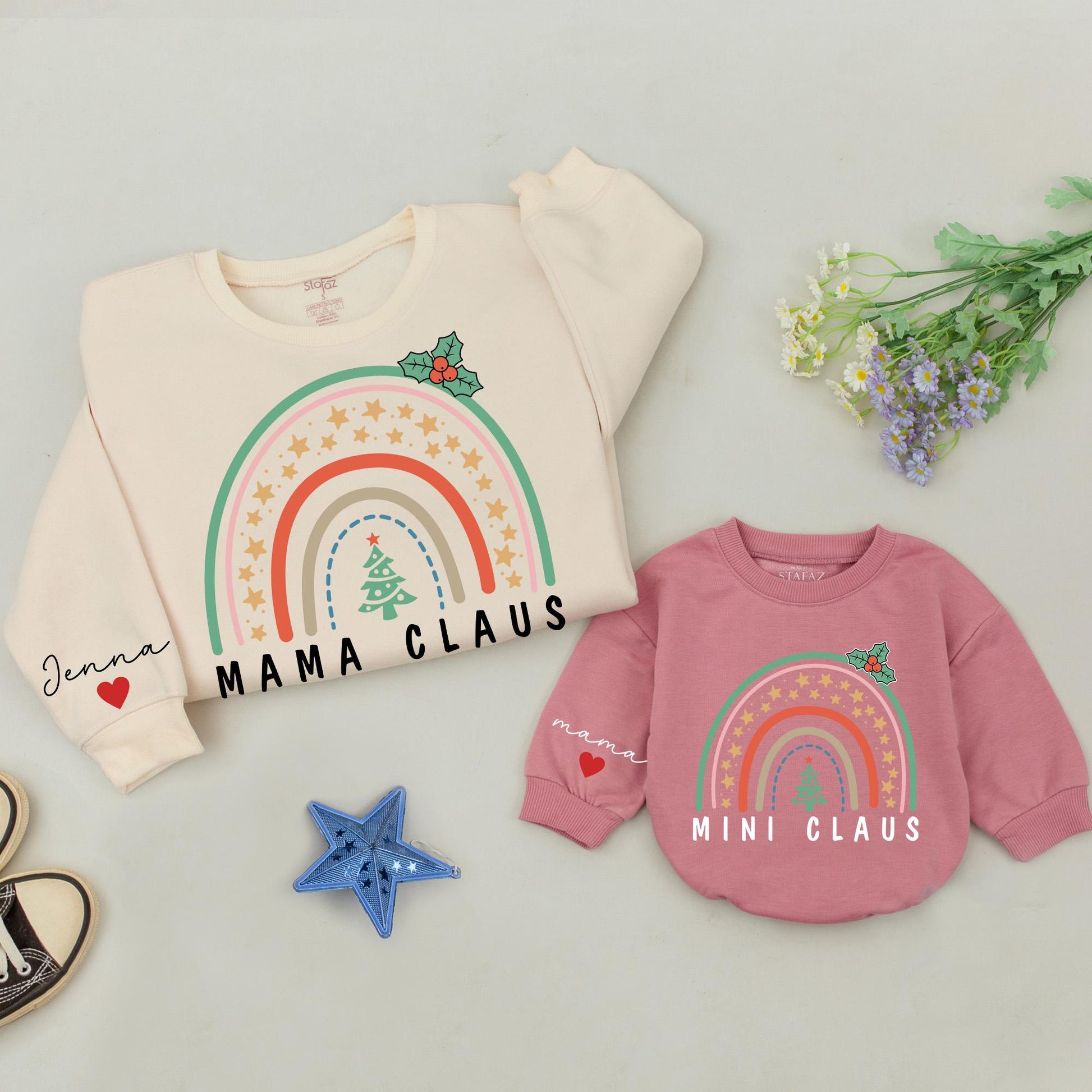 Mama & Mini Claus Christmas Sweatshirts - Matching Family Holiday Tops