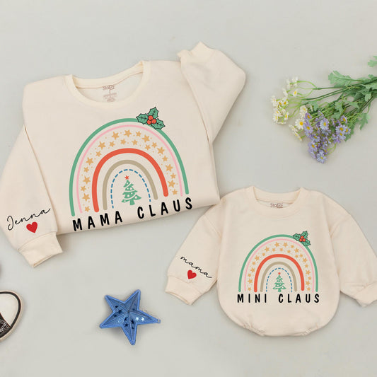 Mama & Mini Claus Christmas Sweatshirts - Matching Family Holiday Tops