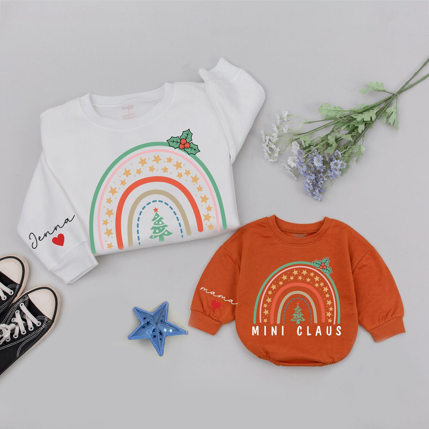 Mama & Mini Claus Christmas Sweatshirts - Matching Family Holiday Tops