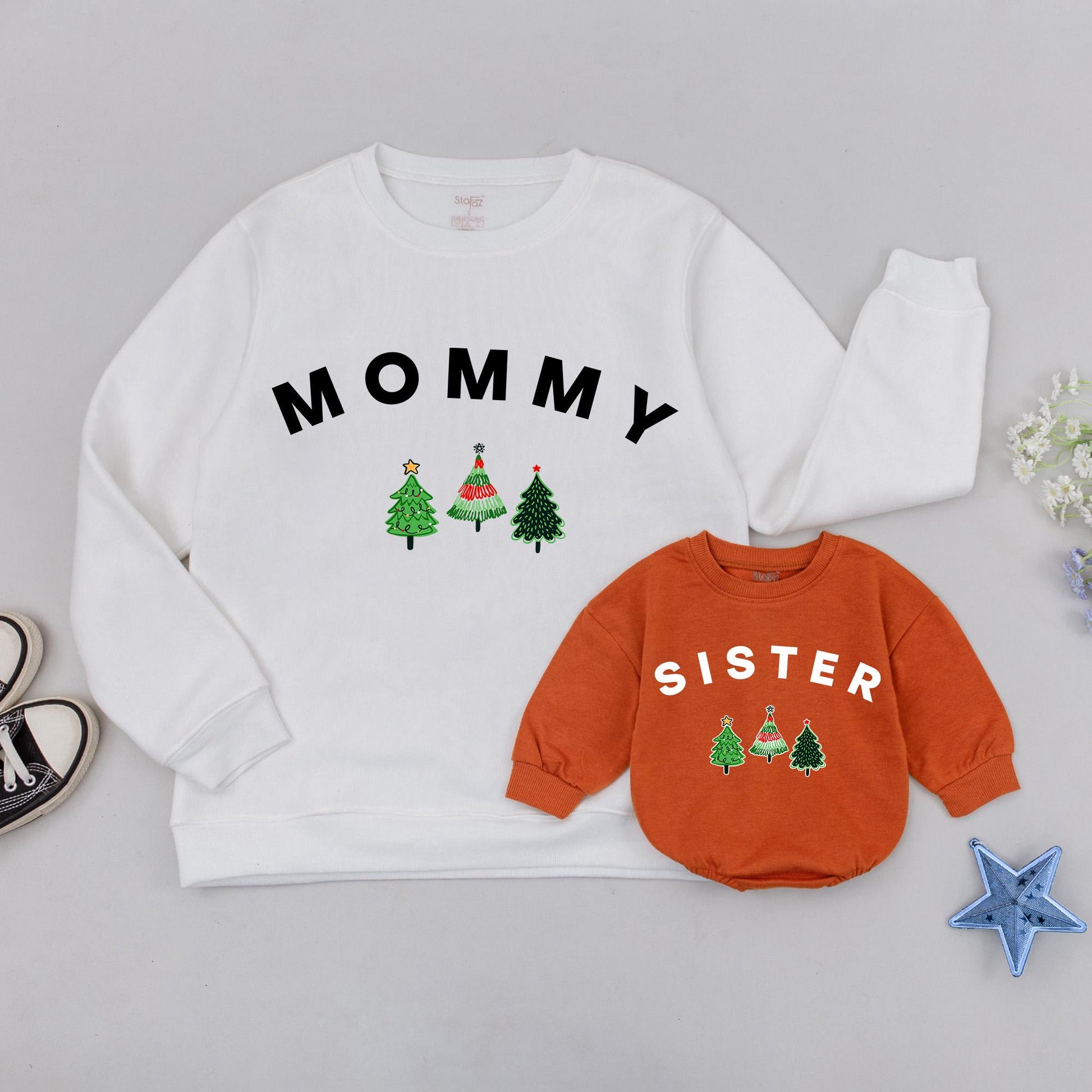 Custom Family Name Christmas Sweatshirts, Mommy & Me Matching Outfits