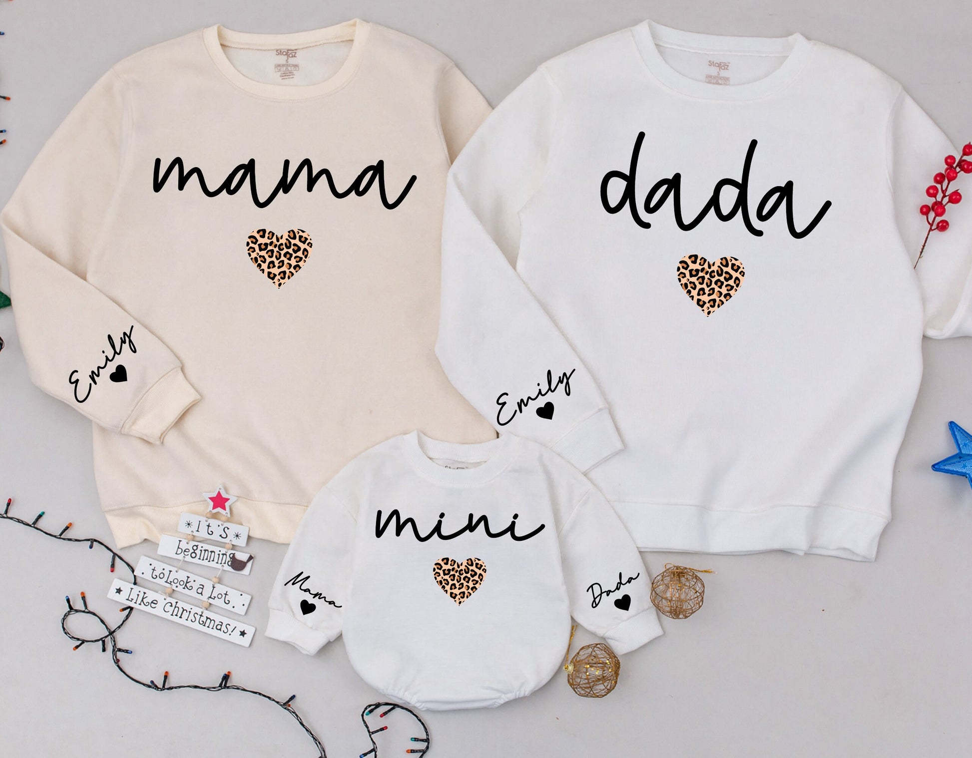 Matching Family Christmas Outfit: Mama, Dada, Mini Sweatshirts & Romper