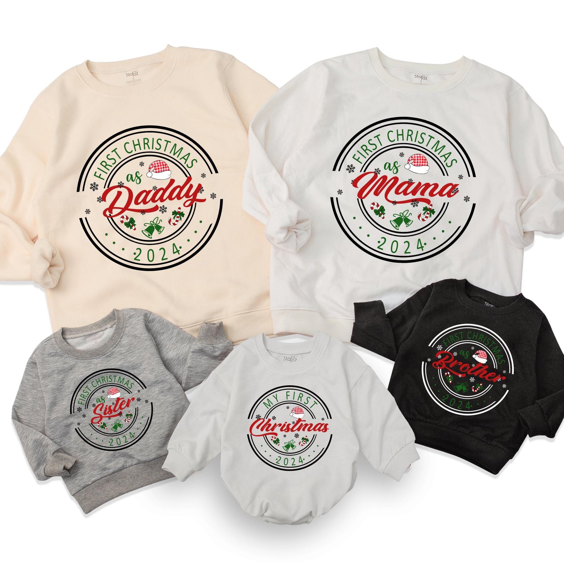 Personalized First Christmas Family Sweatshirt Custom Name Baby Toddler Mommy & Me Matching Holiday Outfit Warm Cozy Gift