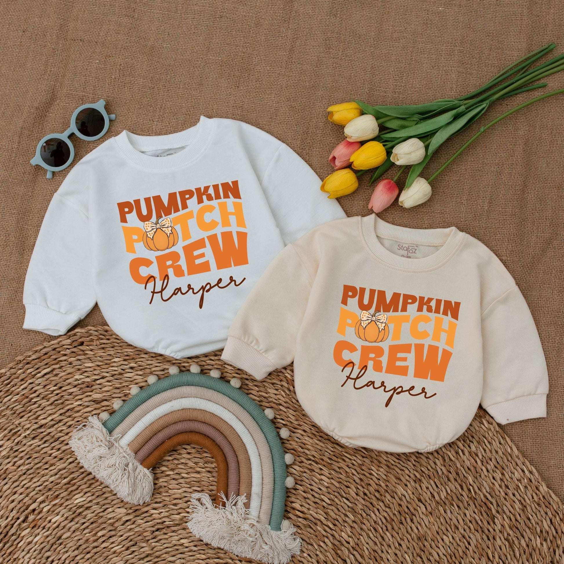 Pumpkin Patch Crew Baby Romper - Retro Thanksgiving Bodysuit Gift