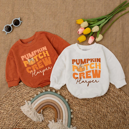 Pumpkin Patch Crew Baby Romper - Retro Thanksgiving Bodysuit Gift