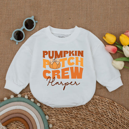 Pumpkin Patch Crew Baby Romper - Retro Thanksgiving Bodysuit Gift