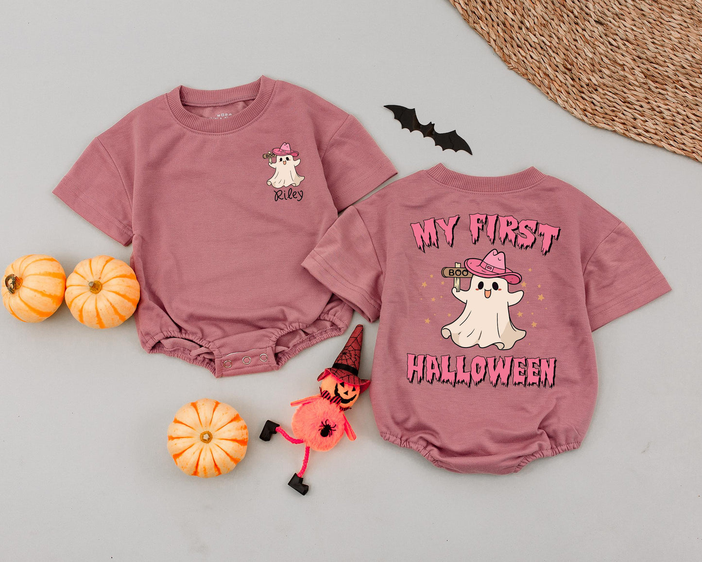 Custom Name Halloween Baby Romper - Vintage Ghost Bodysuit Outfit