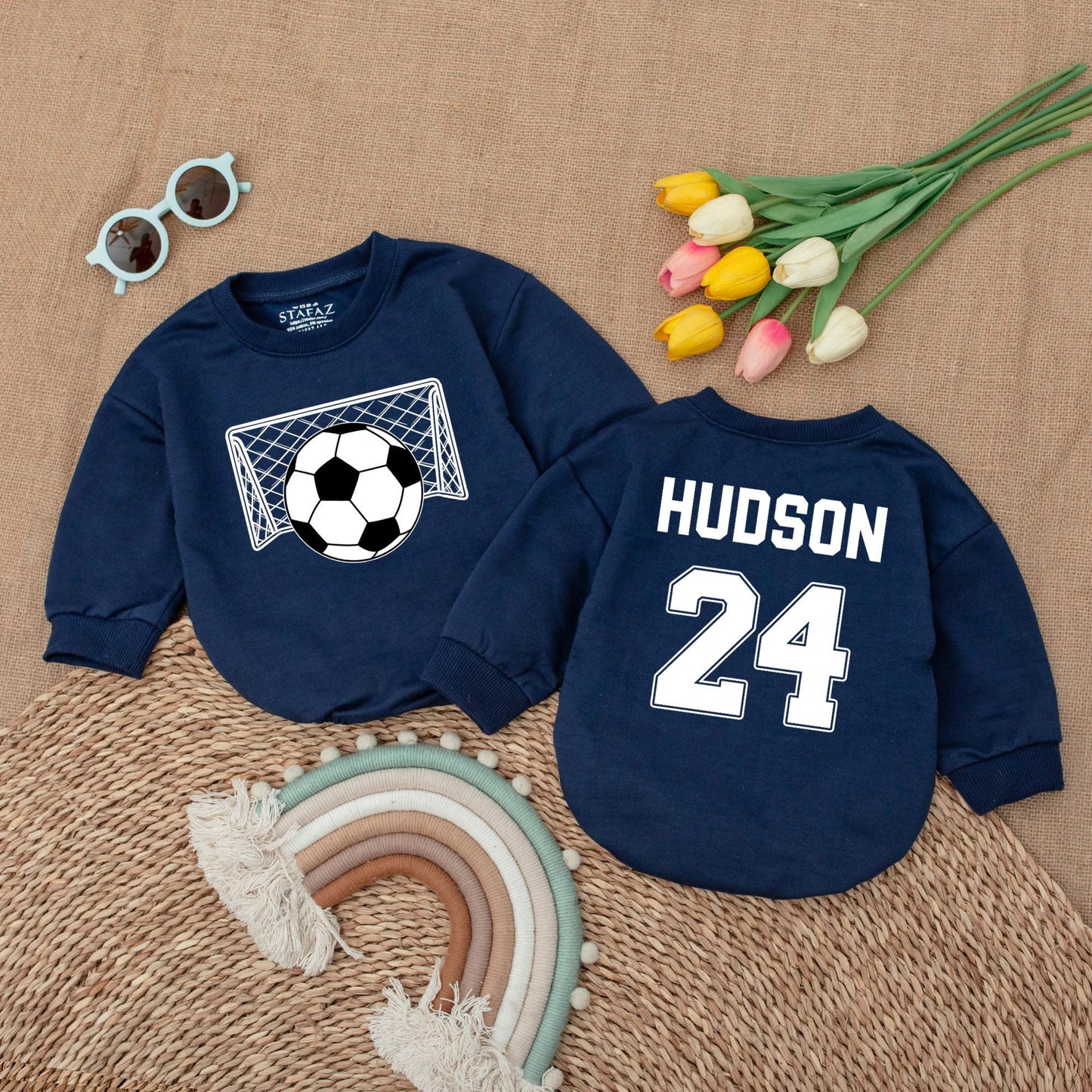 Personalized Soccer Baby Romper Name and Number Game Day Baby Bodysuit with Sporty Net Ball Design for a Unique Baby Shower Gift