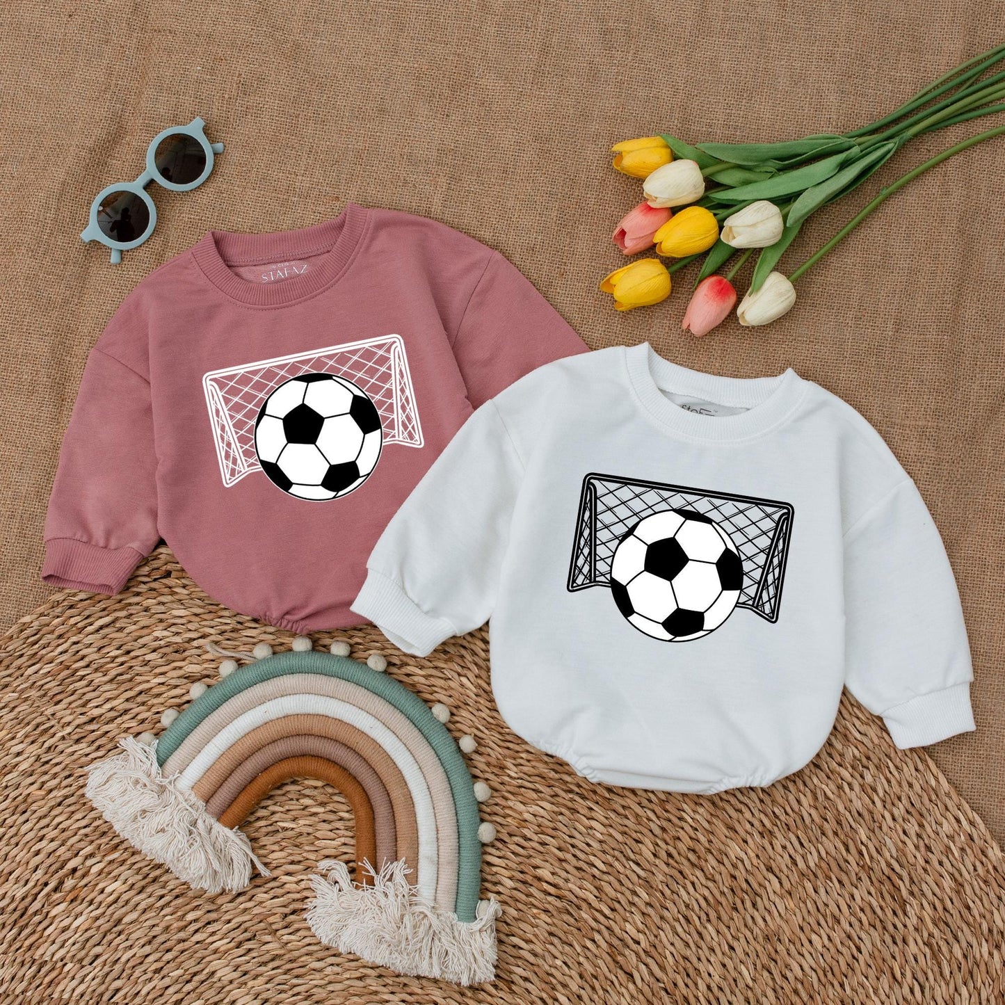 Personalized Soccer Baby Romper Name and Number Game Day Baby Bodysuit with Sporty Net Ball Design for a Unique Baby Shower Gift