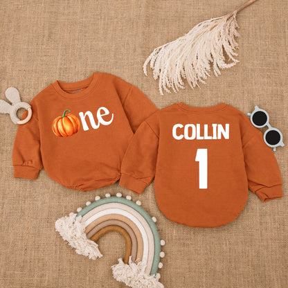 Thanksgiving Pumpkin Romper: Personalized Fall Baby Long Sleeve Outfit