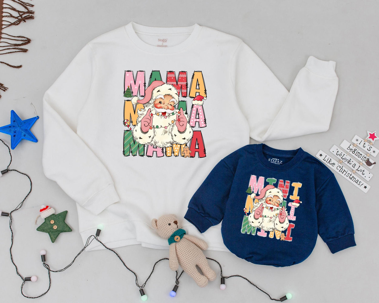 Vintage Santa Sweatshirt, Matching Mommy & Me Christmas Outfit Gift