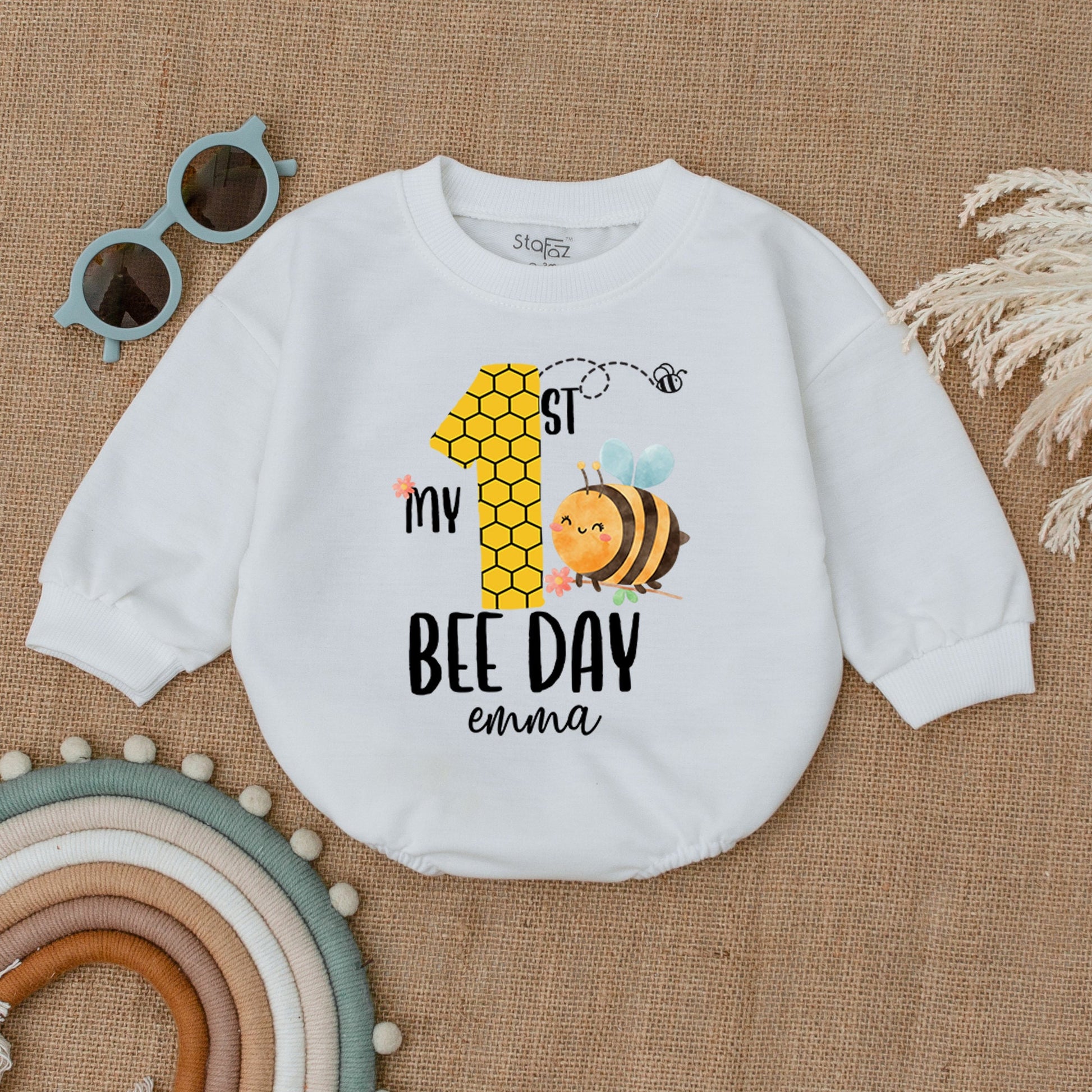 First Bee Day Baby Romper - Personalized 1st Birthday Outfit