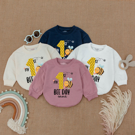 First Bee Day Baby Romper - Personalized 1st Birthday Outfit