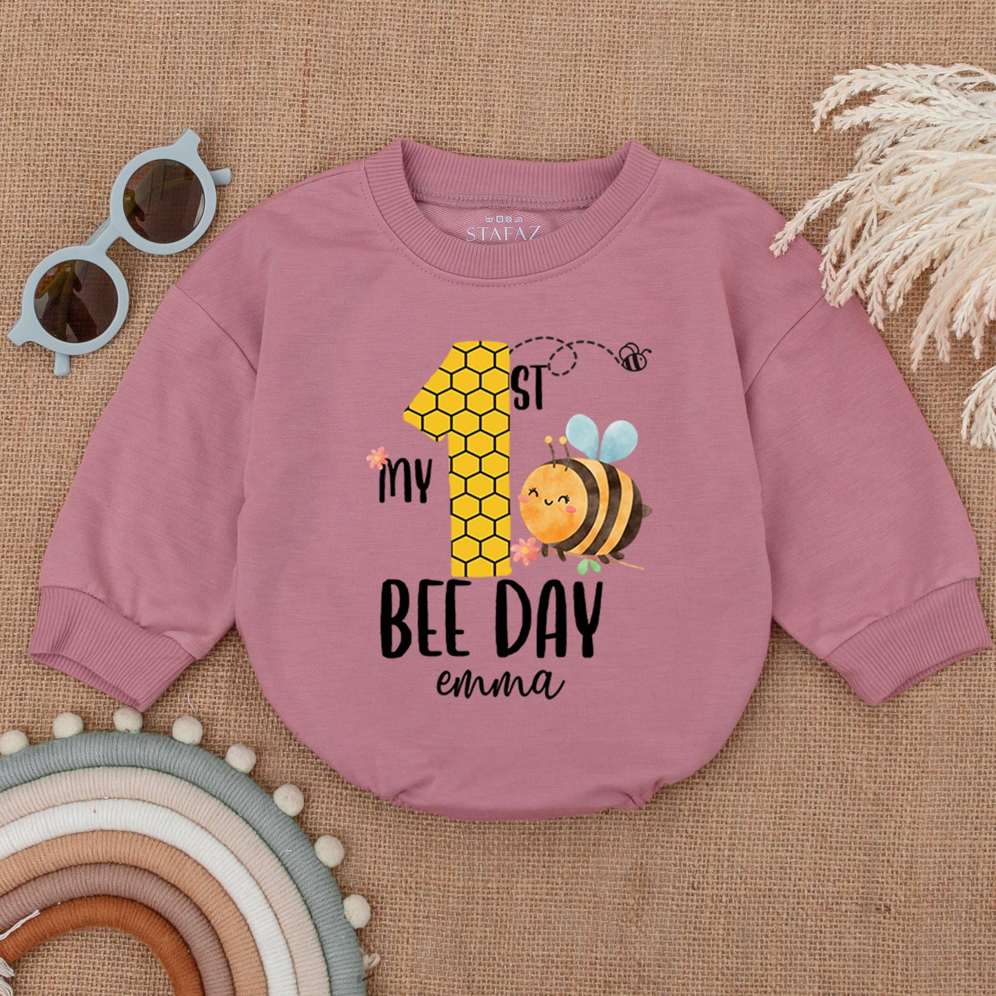 First Bee Day Baby Romper - Personalized 1st Birthday Outfit