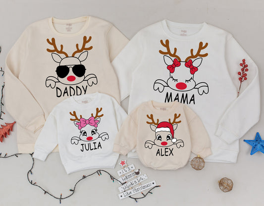 Custom Reindeer Family Sweatshirts: Funny Xmas 2024 & Baby Announcements