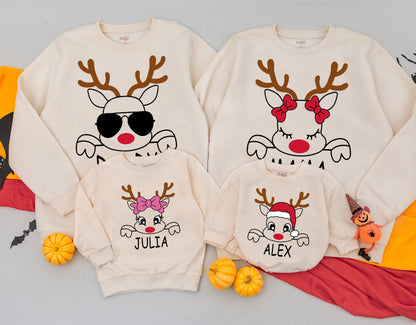 Custom Reindeer Family Sweatshirts: Funny Xmas 2024 & Baby Announcements