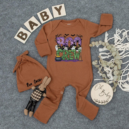 Boo Crew Baby Bodysuit & Hat Set, Spooky Halloween Newborn Outfit, Cute Ghost Romper, New Mom Gift, Playful Infant Clothes, Boho Vibes Party Costume, Soft Cotton