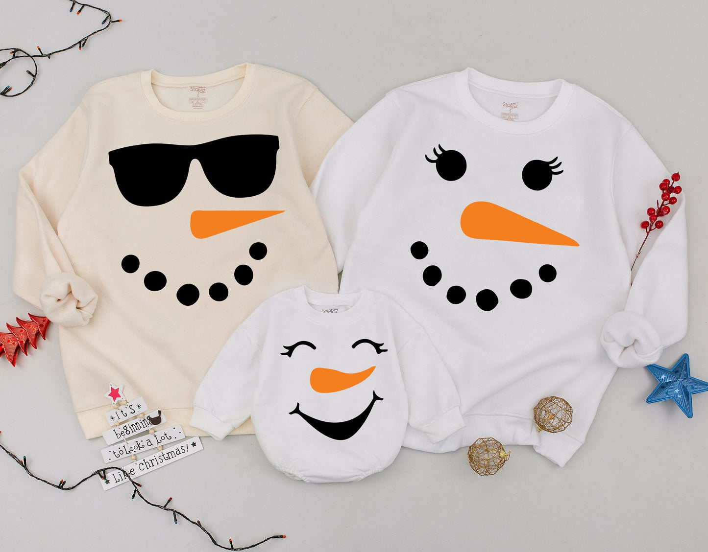 Personalized Family Christmas Sweatshirt 2024: Snowman & Reindeer