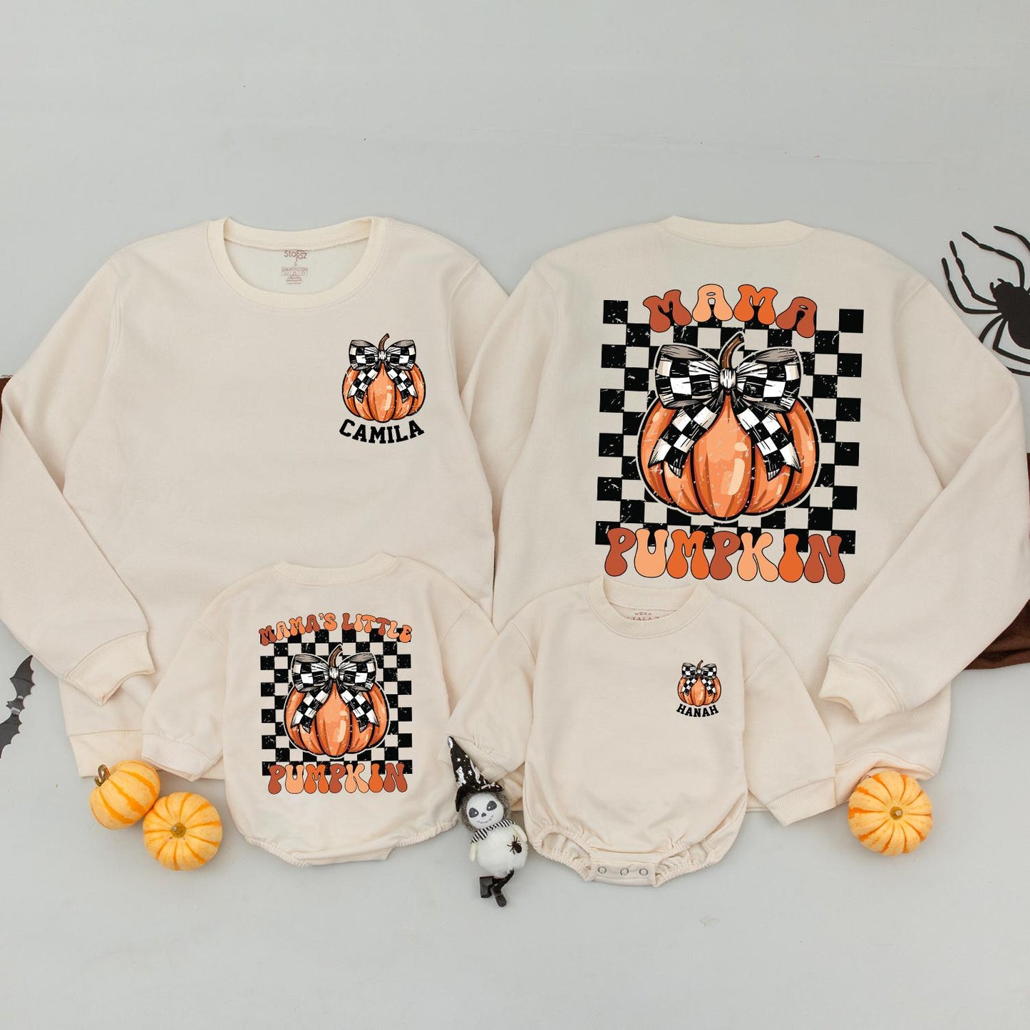 Mama & Me Retro Fall Matching Outfits: Pumpkin Sweatshirt & Romper