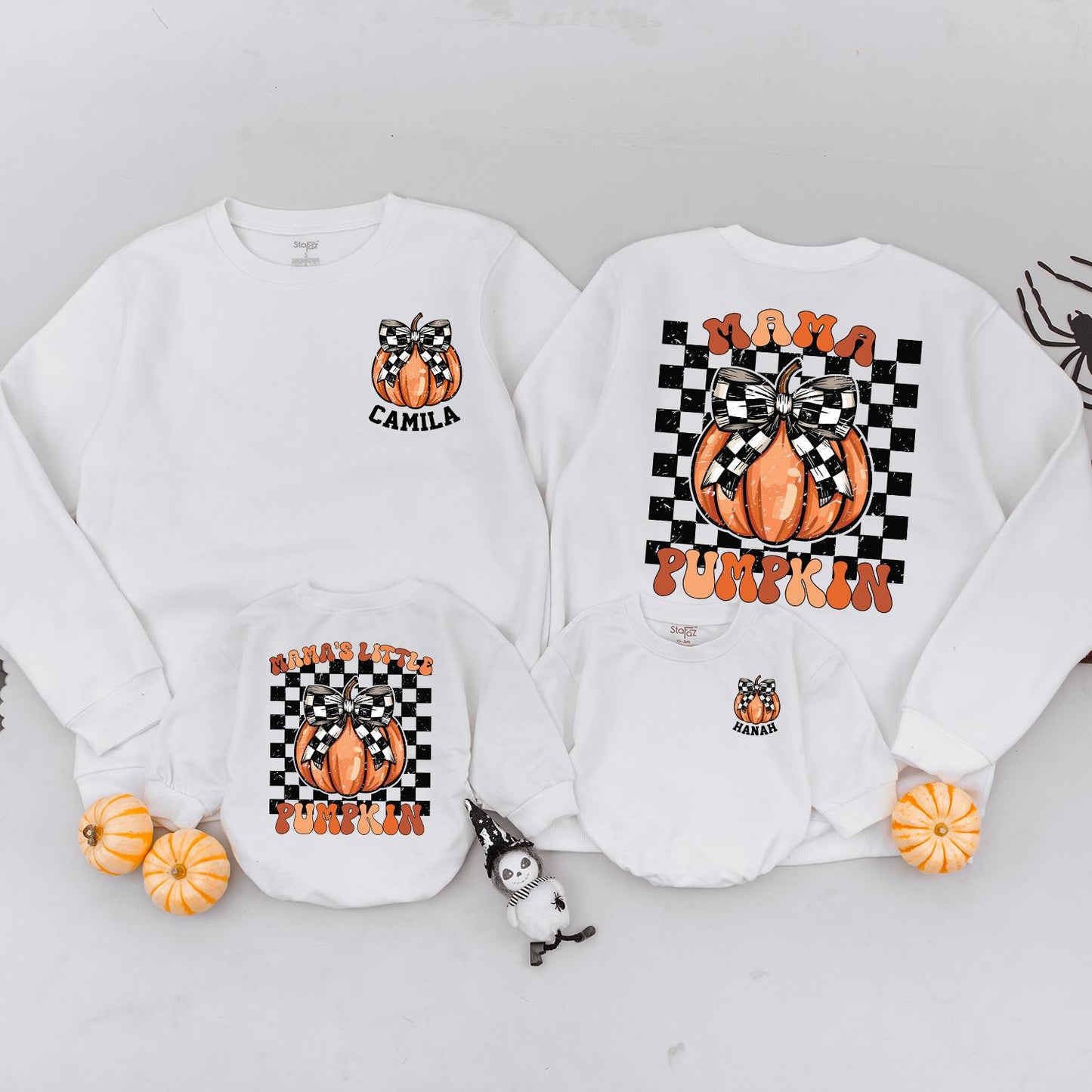 Mama & Me Retro Fall Matching Outfits: Pumpkin Sweatshirt & Romper