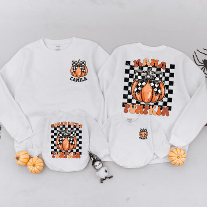 Mama & Me Retro Fall Matching Outfits: Pumpkin Sweatshirt & Romper