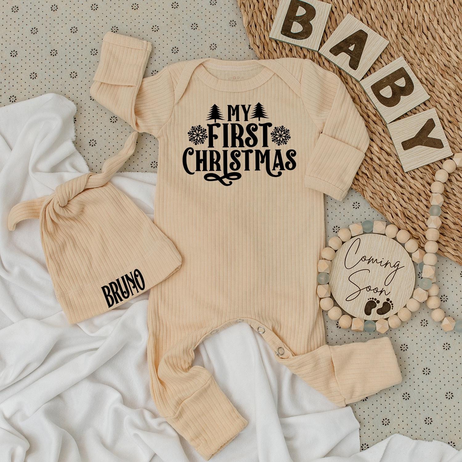 My First Christmas Baby Romper with Snowflake Design, Soft Holiday Outfit for Baby Boy or Girl, Newborn Gift