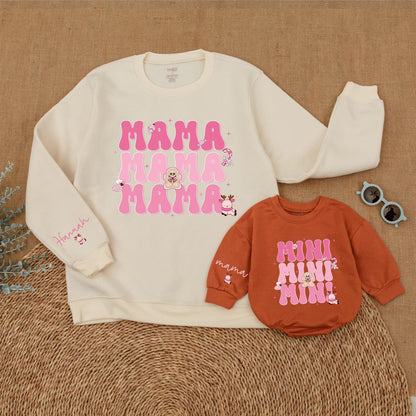 Matching Pink Christmas Mommy & Me Sweatshirt and Baby Romper Set