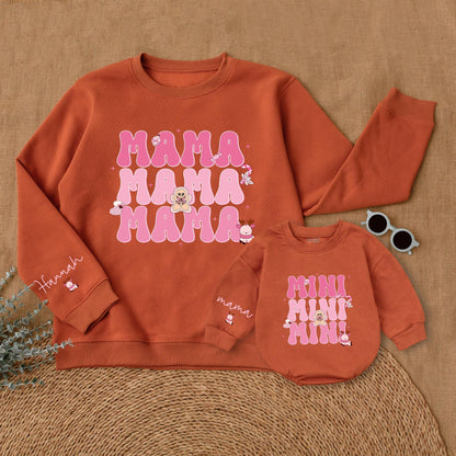 Matching Pink Christmas Mommy & Me Sweatshirt and Baby Romper Set