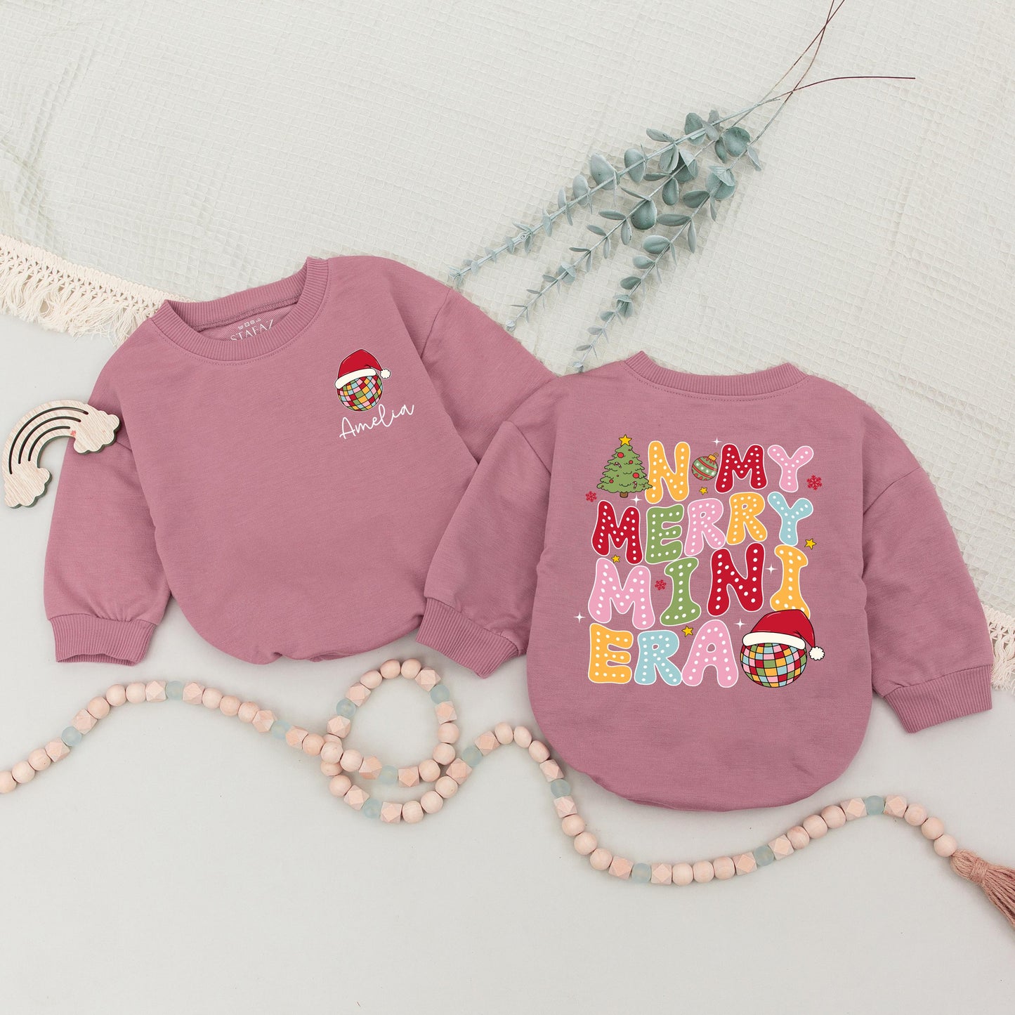 Chic Christmas Match: Mommy & Me Retro Sweaters, Baby Romper Set