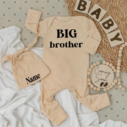 Big Brother Bodysuit Hat Set, Personalized Name Outfit Coming Soon Newborn Baby Boy Gift Set, Minimalist Baby Clothes Sibling Reveal Outfit 139
