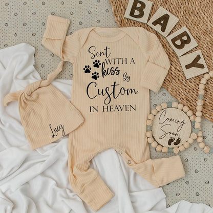 Sent With A Kiss By Custom Name in Heaven Baby Bodysuit and Hat Set Personalized Pet Memorial Gift
