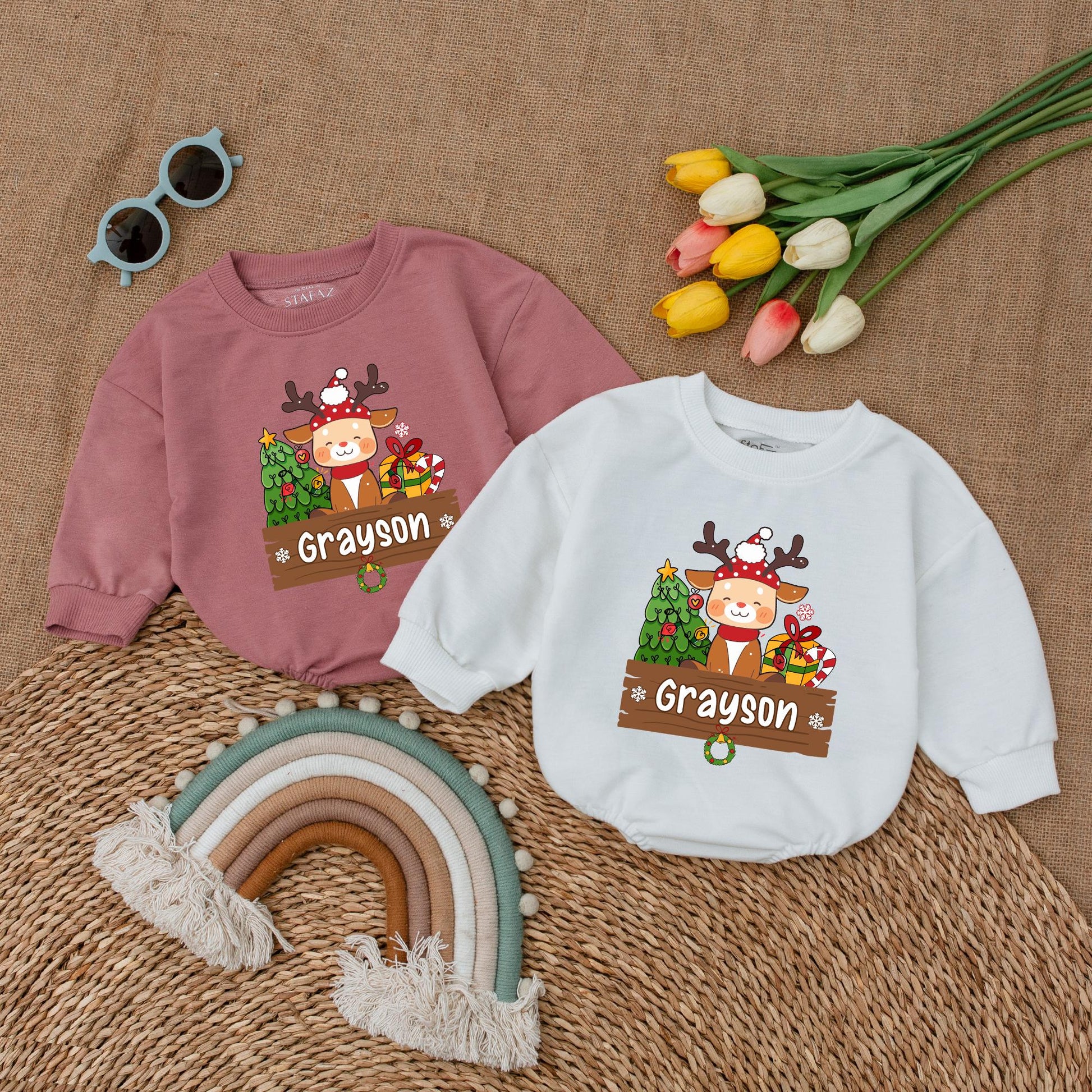 Personalized Reindeer Romper, My First Vintage Christmas Outfit