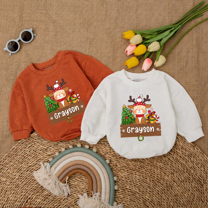 Personalized Reindeer Romper, My First Vintage Christmas Outfit