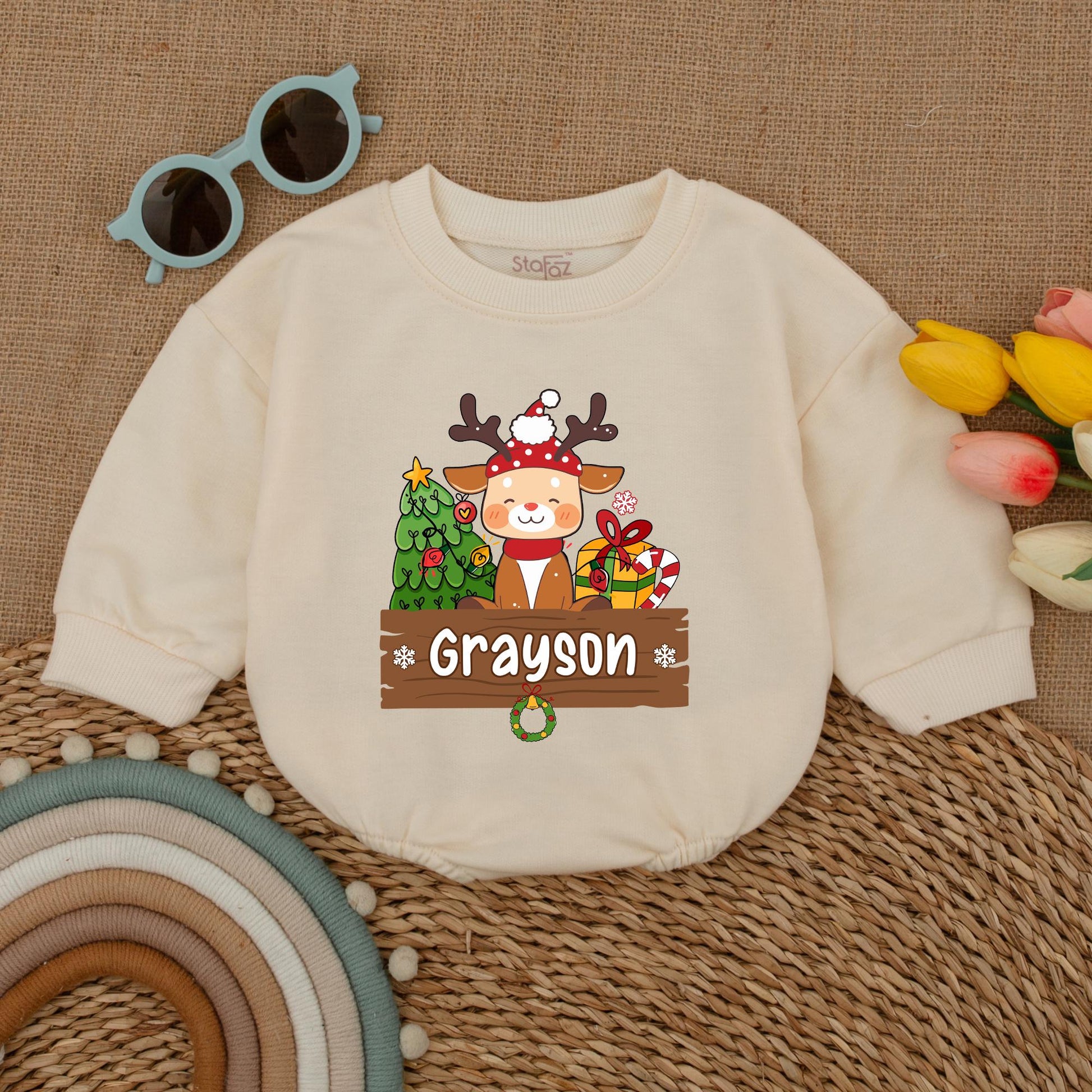 Personalized Reindeer Romper, My First Vintage Christmas Outfit