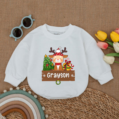 Personalized Reindeer Romper, My First Vintage Christmas Outfit